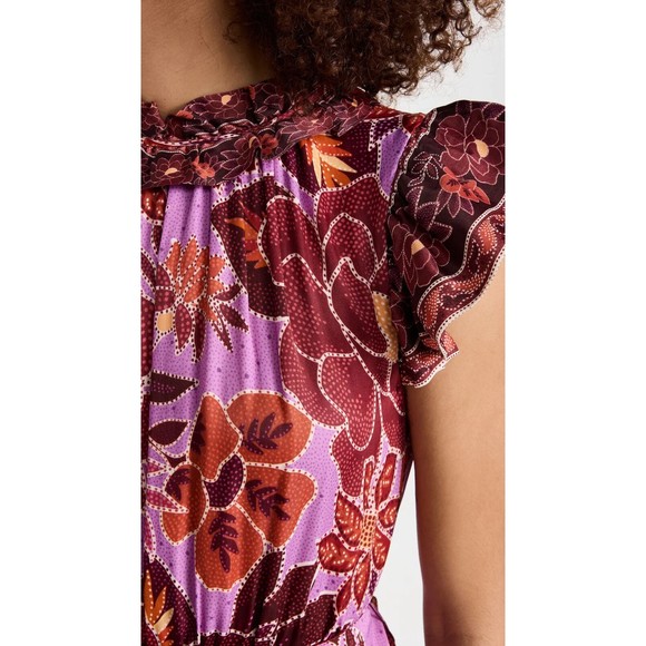 Farm Rio XL Sweet Floral Midi Dress Lilac Purple Belted Ruffles Tiered New $255 - Picture 5 of 7